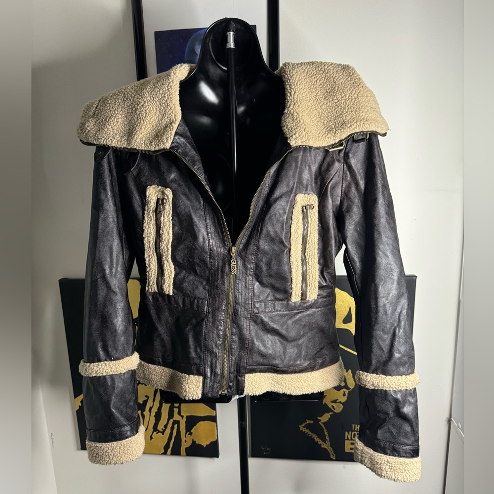 Sherpa Lined Leather Jacket (Guess)